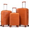R.Leone Valigia da 1 Fino a Set 3 Bagaglio mano 55x40x20 Ryanair, Medio, Grande Ultra Strong Antiurto Resistente Trolley rigido leggero 8 ruote Polipropilene 6080 (Arancione, Set 3 Pezzi S M L)