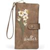 kaululu Portafoglio Personalizzato da Donna con Fiore di Nascita e Nome Inciso Portafoglio Lungo in Pelle PU con Tasca Portamonete per Mamma Fidanzata Moglie Regali di Natale (B-Marrone)