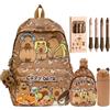 Dujuanus Zaino Capybara Bambino, Set di Zaini Scolastici Capibara con Simpatici Cartoni Animati e Grande Capacità, con Borse a tracolla & Astuccio in silicone (Brown)