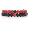 Generico Set Coppia Bracciali della Distanza per Lui e per Lei in Onice nera opaca e Giada rubino, elastici, fatti a mano