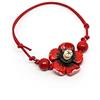 Handmade Bracciale cordino cerato con fiore rosso