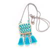 Handmade collana boho/etnica con ciondolo fatto all'uncinetto, nappine e perline di vetro, ciondolo ceramiche marocchine