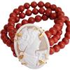 Generic Bracciale tre file con pasta di corallo rosso e cammeo vero in conchiglia sardonica, argento 925 | Bracciale artigianale