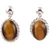Handmade Oval Tiger Eye Earrings Handmade 925 Sterling Silver Prong Setting Natural Gemstone Earrings