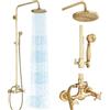 MOSSON Apparecchi doccia esterni Ottone Antico Doccia Rubinetto Sistema con Soffione Doccia da 8 Pollici e Spray Palmare 2 Maniglie Croce Sistema Doccia a Vista Parete Ottone Rame