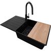 PRIMAGRAN Lavandino da Cucina Tutto Nero 90x50cm, Lavello in Granito a 1 vasca + Rubinetto 40x20cm + Set di accessori, Lavabo da Cucina Incasso al Mobile 60cm - Copenhagen Top S734