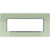 puntoluceled Placca in vetro lucido compatibile con BTicino Axolute 6 moduli Verde Biancastro - Cornice frontale da incasso cassetta 506