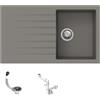 Fhuller Lavello da Incasso PTPL861AL, 86x50 cm, 1 Vasca con Gocciolatoio, Granito Alluminio