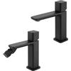 Inbagno Set Miscelatori Per Lavabo E Bidet Con Manopola Senza Leva In Ottone Nero Opaco Della Linea Lotus, Completo Di Pilette Click Clack E Kit Di Montaggio