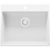 PRIMAGRAN Lavello da Cucina Tutto Bianco 58x50cm, Lavandino in Granito a 1 vasca + Sifone Classico, Lavabo da Cucina Incasso al Mobile 60cm - Riga S312