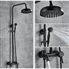 Shiyinge SW - Sistema doccia a parete, stile antico nostalgico, con doccetta, completo in acciaio inox, pannello doccia massaggiante retrò rotondo