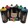 PROGAL COLORS Montana Black - Set di 6 bombolette spray Wildstyle + 6 testine di ricambio, 6 bombolette Montana da 400 ml
