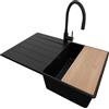 PRIMAGRAN Lavandino da Cucina Tutto Nero 78x50cm, Lavello in Granito a 1 vasca + Rubinetto 40x38cm + Set di accessori, Lavabo da Cucina Incasso al Mobile 45cm - Copenhagen Top S366