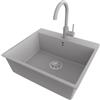 PRIMAGRAN Lavandino da Cucina Grigio 58x50cm, Lavello in Granito a 1 vasca + Rubinetto 32x20cm + Set di accessori, Lavabo da Cucina Incasso al Mobile 60cm - Riga S319