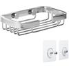 TATAY Mensola Bagno senza Foratura Rettangolare | Sistema di Fissaggio Incluso (Quick Fix) | Resiste fino a 5 kg | Alluminio 100% Inossidabile | Cestello Doccia Organizer - 9 x 3,2 x 14 cm - Cromato