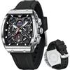 OLEVS Orologio automatico da uomo a carica automatica, con calendario meccanico, impermeabile, in acciaio inox, luminoso, lussuoso, per affari, orologio argento nero 42, orologio da uomo