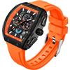 findtime Orologio da uomo con cronografo, analogico, sportivo, impermeabile, per corsa, cronometro, con fasi lunari luminose, unico Tonneau, Arancione, Casual