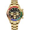 FORSINING Orologio da polso analogico al quarzo, da uomo, casual, da lavoro, alla moda, con quadrante a diamante, sportivo, cronografo, impermeabile, luminoso, Oro