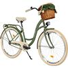 Balticuz OU Milord Bicicletta comoda con cestino in vimini, stile olandese, da donna, Citybike, retrò, vintage, 28 pollici, verde-crema, 1 marcia