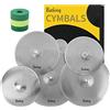 Batking Confezione di piatti a basso volume, 60% -70% 14/16/18/20 Quiet Cymbals Practice Set di 5 pz Pratica con Piatti Feltro e Manicotto
