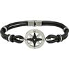 amorili Bracciale Rosa dei Venti Uomo in Acciaio e Pelle Nera - Gioiello Nautico in Acciaio Inox, Design Compass, Idea Regalo Uomo bcc3044