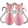 Dtja Spilla a forma di cuore rosa con gatto animale strass per donne ragazze placcato oro moda cristallo amore cuore occhio di gatto coppia gattino spille da bavero carino accessori per abiti compleanno