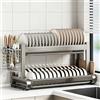 BEBANE Scolapiatti sopra il lavello, scolapiatti in acciaio inox a 2/3 livelli, struttura stabile e resistente, adatto per riporre piatti, bicchieri e posate(Two floors,55.5cm/21.8in)