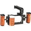 Generico Compatibile con Sony a6000/a6100/a6300/a6400 Camera Cage Rig con manico in legno e filettature da 1/4 3/8(ABCD)