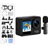 DIGNIFE Action Camera, AX9 Action Camera 5K 30FPS Con microfono wireless remoto EIS Cam Touch screen impermeabile Registra video Bicicletta da moto(With 64GB,Bundle 1)