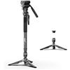 COMAN Monopiede per fotocamera M1V5, monopiede di sollevamento con piedi, monopiede leggero da 63 '' con testa fluida V5, piastra a sgancio rapido per fotocamera, DSLR, videocamera