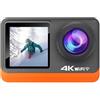 AMRTTWY Action Camera, Action camera 4K anti-vibrazione, doppio schermo, grandangolo 170°, impermeabile 30M, Wi-Fi, con telecomando,per Ciclismo, Moto