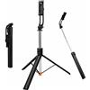 Goshyda Treppiede per Selfie Stick per Cellulare, Supporto per Treppiede Portatile Estensibile da 170 Cm con Telecomando Bluetooth Senza Fili, per Fotografie di Viaggio All'aperto