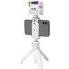 Rollei Comfort Desktop LED Set in bianco, mini treppiede con luce video LED RGB, testa a sfera e supporto per smartphone, ideale per vlogger e blogger