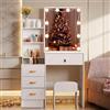Saimeihome Toeletta da Trucco con Luci illuminazione, Toeletta Bianca con Specchio Scorrevole e Sgabello, 4 Cassetti + 7 Ripiani, 83x36x140cm Tavolo da Toeletta per Camera