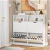 VOWNER Scarpiera Slim, Scarpiera Portascarpe in Legno Ingresso, Shoe Cabinet, Con Scomparto, Regolabili, con 4 Ante a Ribalta e Doppia Profondita, 105x100x24 cm (LxAxP), Bianco