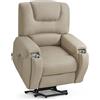 MCombo M Poltrona TV con funzione alzapersona elettrica, con massaggio e riscaldamento, poltrona relax con funzione reclinabile fino a 145°, portabevande nascosti 7252 (Microfibra, Beige marrone)