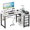 Devoko Scrivania Angolare 140x80 cm, Tavolo A L Reversibile con 4 Cassetti Spaziosi, USB/Type-C + 2 Prese di Corrente, Supporto Stabile per Monitor, Lavoro da Casa, Bianco