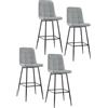 Mediawave Store - Set 4 Sgabelli Bar e Cucina in Velluto Morbido VELVETTE | Design Moderno con Schienale Alto e Robusta Struttura in Metallo Nero | Poggiapiedi Integrato (Grigio)