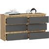 BDW - Cassettiera con 6 Cassetti - 100cm di Larghezza, 57cm di Altezza - Mobile, Credenza, Multiuso, Scarpiera, Classificatore - Soggiorno, Camera da Letto, Corridoio - Rovere Artisan/Grigio