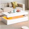 LUXOAK Tavolino da salotto, bianco lucido, con illuminazione a LED, moderno, a 2 livelli, con vano portaoggetti, rettangolare, per soggiorno, 100 x 45,5 x 43 cm