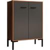 MB Muebles Bonitos, Credenza piccola Lander L15, Stile Moderno, Madia bassa multiuso con 2 ante, Colore Noce e Grigio, 60x84x30cm