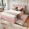 Wyibwy Letto imbottito 140x200cm con letto estraibile, Letto contenitore matrimoniale con letto estraibile e rete a doghe,tessuto in velluto, per adulti e ospiti, senza materasso,minimalista, rosa