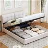 MIOOSUT Letto con Contenitore 160x200 con Sommier, Letto Imbottito in Velluto con Illuminazione LED, con Sistema Idraulico di Riordinamento, Matrimoniale per Adulti, senza Materasso (Beige, 160 * 200)