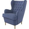Furninero - Poltrona a orecchioni, Stile Chesterfield, Trapuntato a Rombi con Bottoni Profondi, Gambe arrotondate in Rovere, Naturel Blue Tessuto, Easy-Clean (Facili da Pulire), Blu