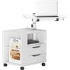 AuraCraft Comodino con altezza regolabile, comodino con cassetti e ripiani aperti, tavolino mobile con ruote per camera da letto, soggiorno (bianco, 60 x 40 x 70-90 cm)