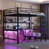 Huayz Letto a soppalco in metallo, 140 x 200 cm, con USB e presa, con luci a LED, per bambini, ragazzi e adulti, letto a castello con scrivania e scaffale, senza materasso
