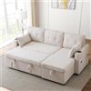 Wyibwy Divano 3 posti con funzione letto estensibile,divano angolare a L con portabicchieri e vani portaoggetti,divano componibile con chaise longue,divani modulare 3 posti,cotone e lino,Beige