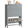 SoBuy Scarpiera Salvaspazio Slim Ingresso con 2 Ribalte e Cassetto - Mobile Scarpiera Grigio Moderna per Corridoio Stretto, MDF E1, 80x25x108cm, FSR89-HG