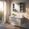 REDÒKASA Mobile Bagno Sospeso 100 cm ALTEA in alluminio, 2 cassetti e 1 anta, specchio contenitore a 1 anta, lavabo in ceramica (Cipria)