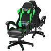 bigzzia Sedia Gaming, Sedie Ergonomica con Poggiapiedi per Videogiochi, Sedia da Gaming con Cuscino Lombare Massaggiante e Poggiatesta per Giocare, Studiare e Lavorare in Ufficio (Verde)